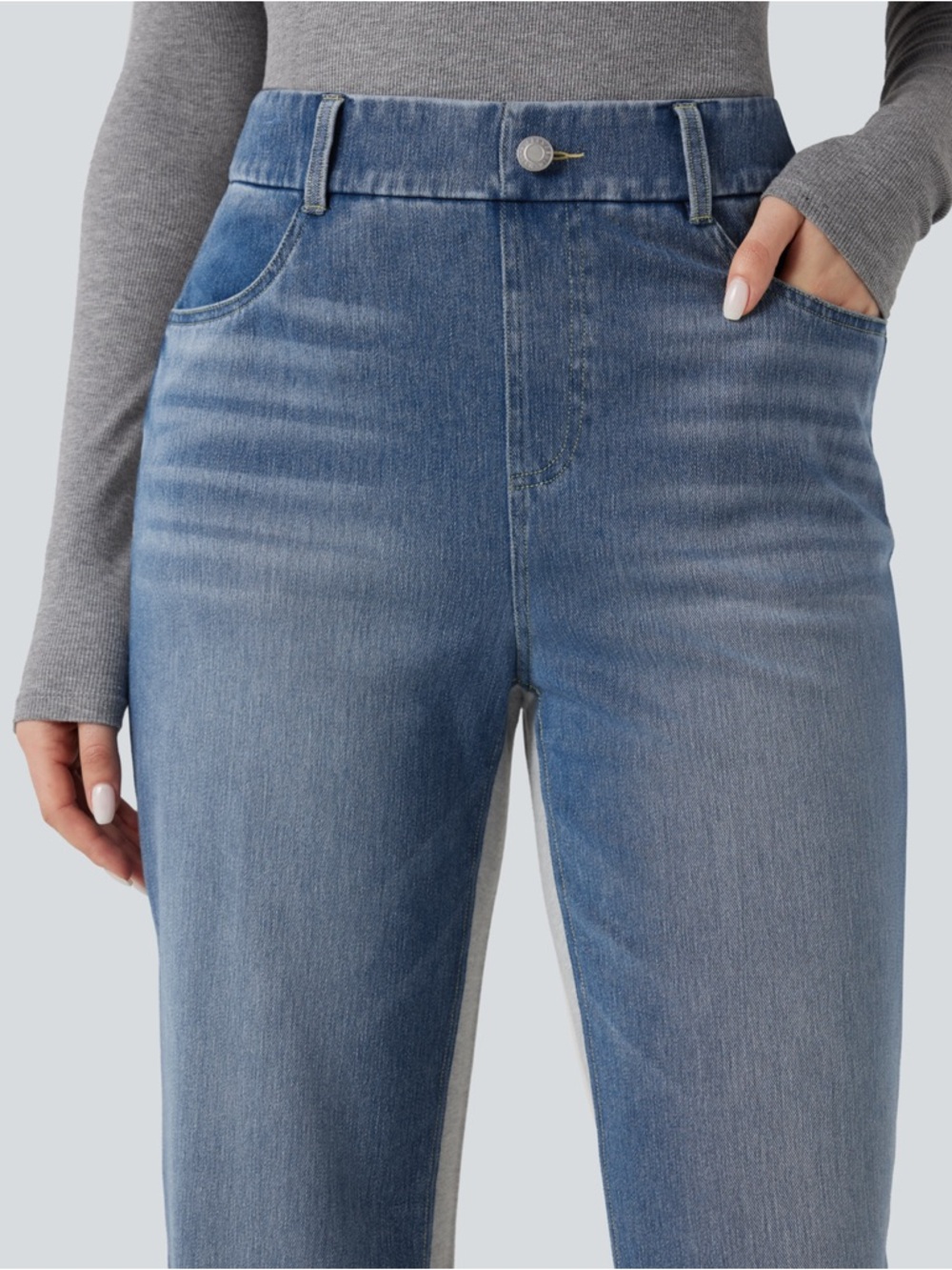 Halara Flex Color Block High Waisted Straight Leg Jeans Small NWT Full Length - Picture 4 of 6